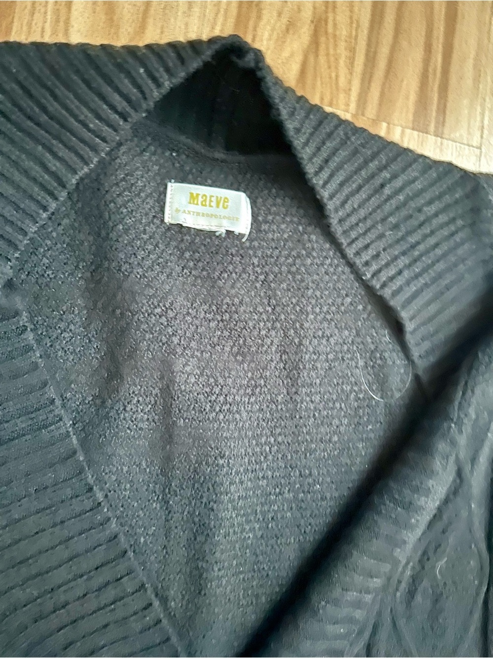 Maeve Anthropologie Black Knit Cardigan Vest with White Stripes and Gold Buttons - Picture 2 of 4